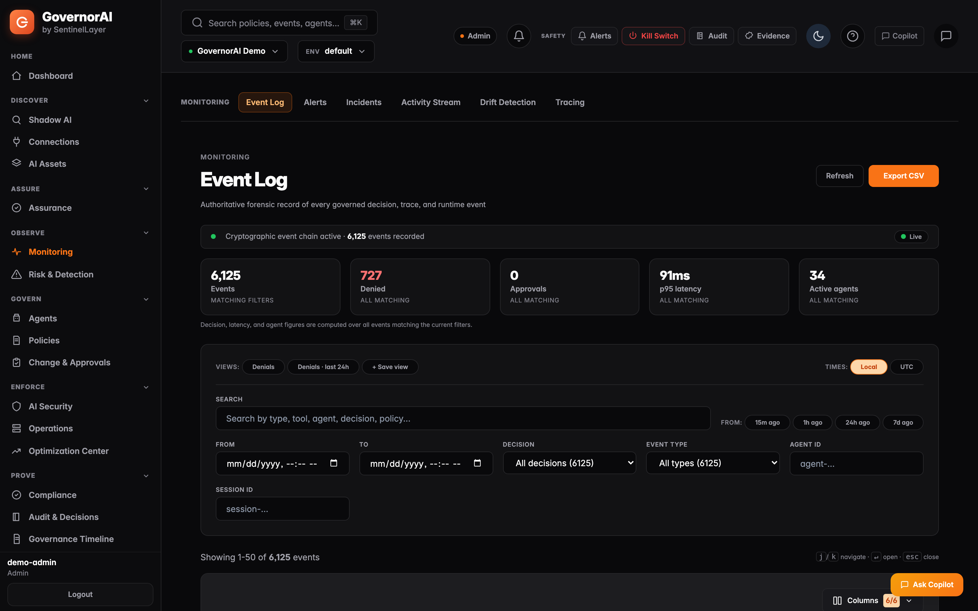 Event Log — GovernorAI console